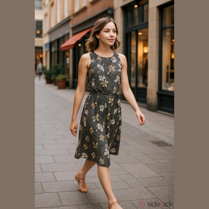 Banana‎ Republic Gray Floral Midi Shift Dress Sleeveless Front Tie Size Large